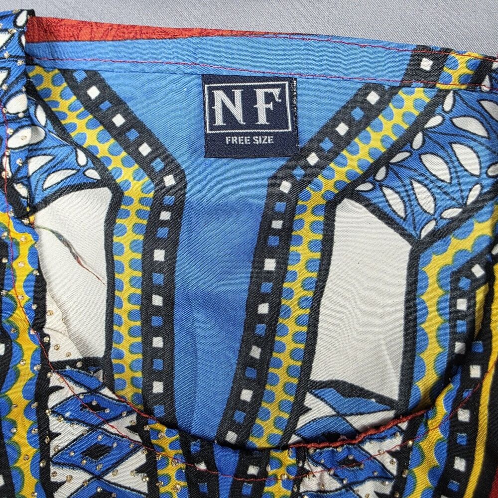 African Dashiki Maxi Dress Kaftan Caftan Red Tribal Print Boho Festival One Size - Picture 7 of 13